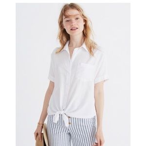 NWOT Madewell Short-Sleeve Tie-Front Shirt White L